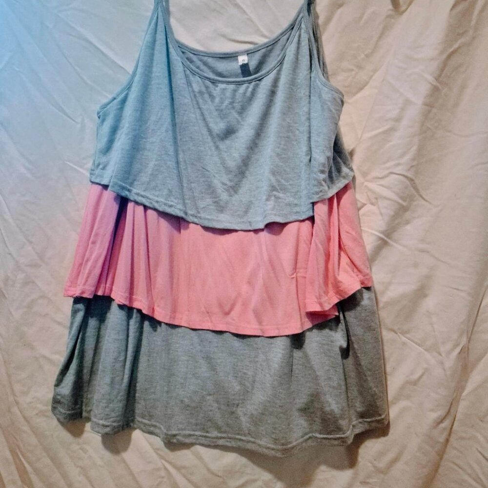 Rosegal Gray & Pink Tiered Tank Top  2X